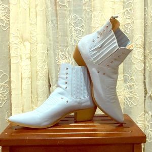 Pale blue leather booties